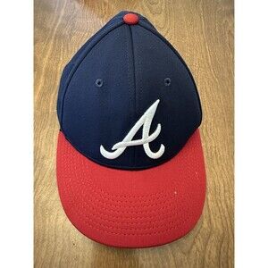 Atlanta Braves Hat Baseball Cap Blue Fitted Script Medium Large OC Sports FLAWS